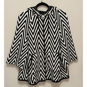Evy’s Tree Women’s Full Zip Black & White Chevron Warm Hoodie Jacket Size Large